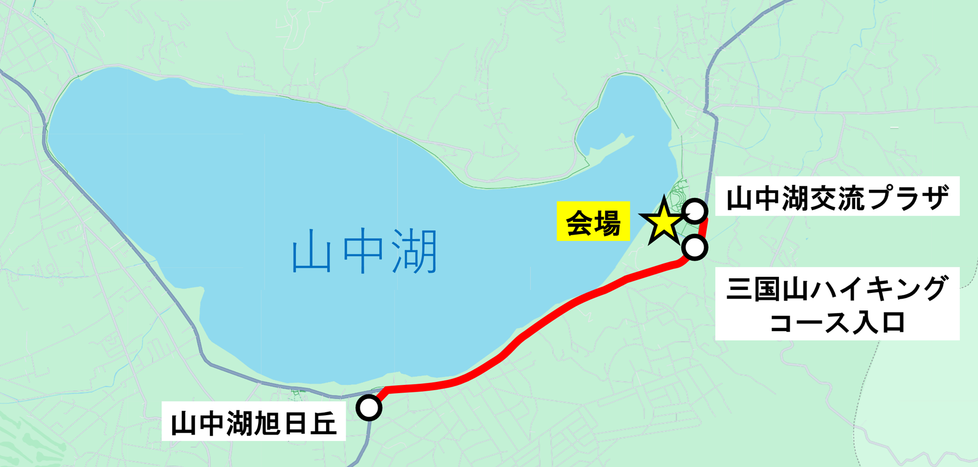 山中湖旭日丘⇔会場のバス路線図